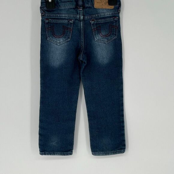 TRUE RELIGION Boys Slim Fit Jeans Size 4 Blue Denim Red Stitching Stretch Zipper - Picture 6 of 12